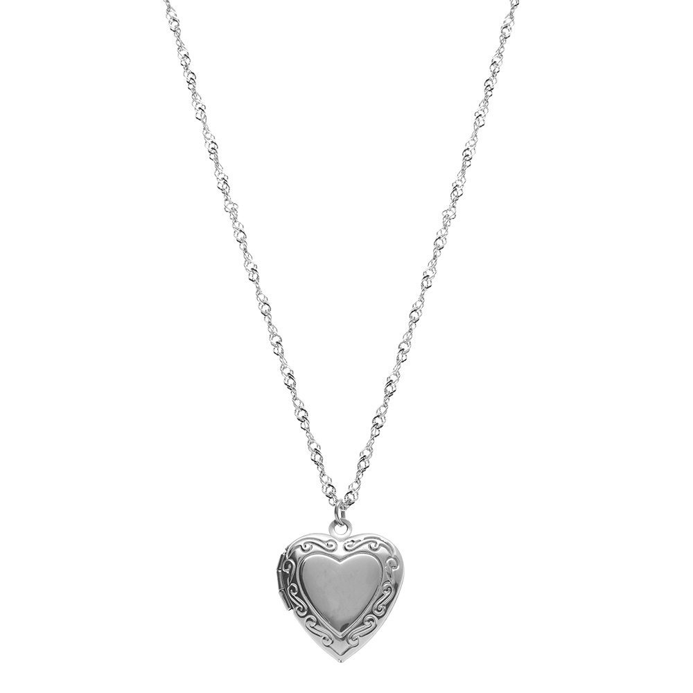 Collier en acier avec pendentif cassolette coeur - 45+10cm - Vue 2