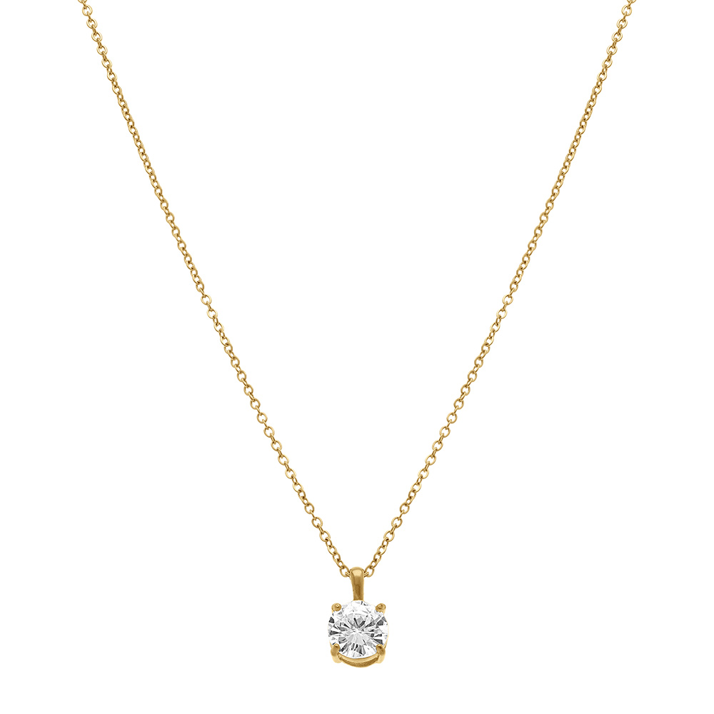 Collier en acier dor� pendentif rond avec un oxyde blanc serti  - 40+5cm - Vue 2