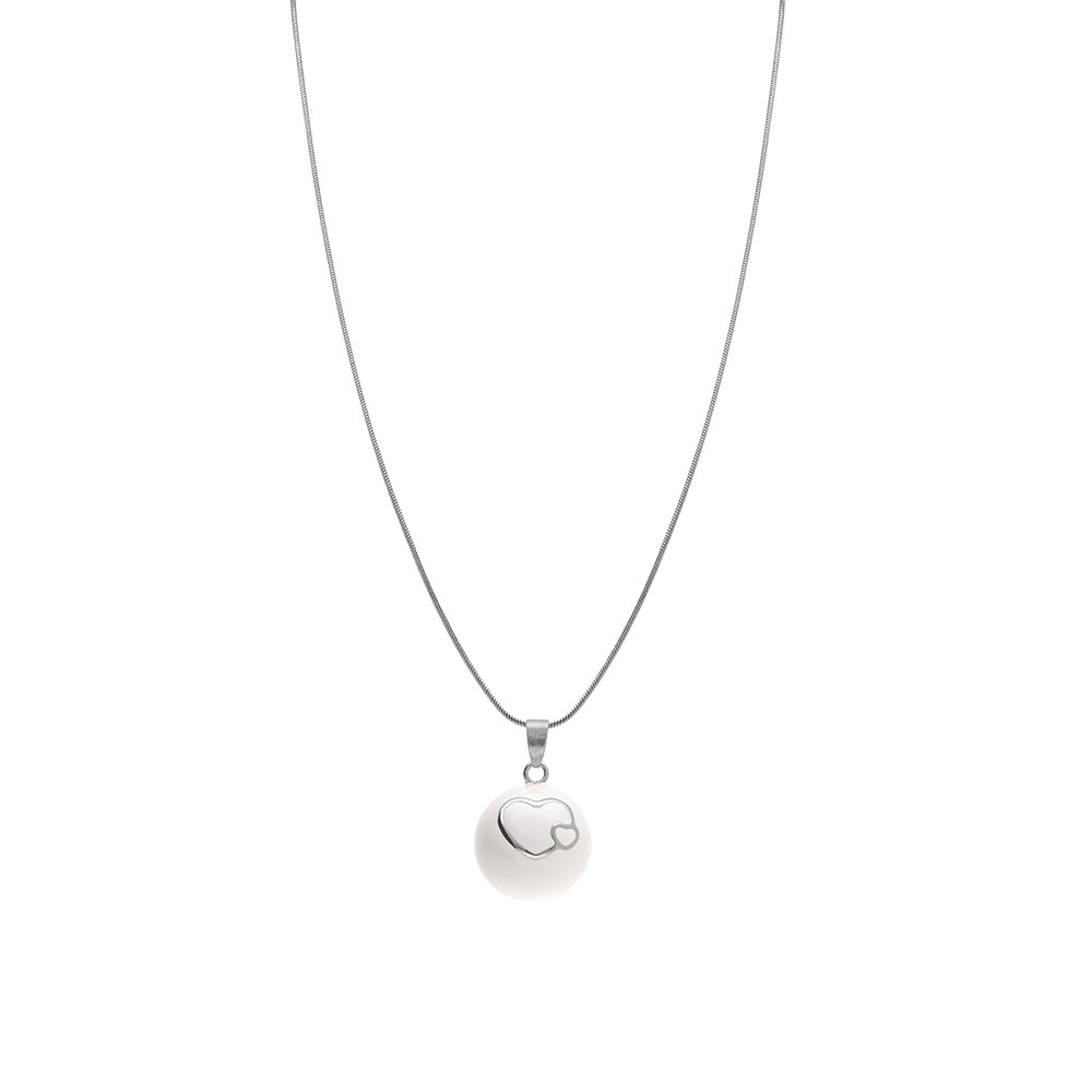Collier en acier bola de grossesse rond 21mm r�sine blanche et coeurs  -90+20cm - Vue 2