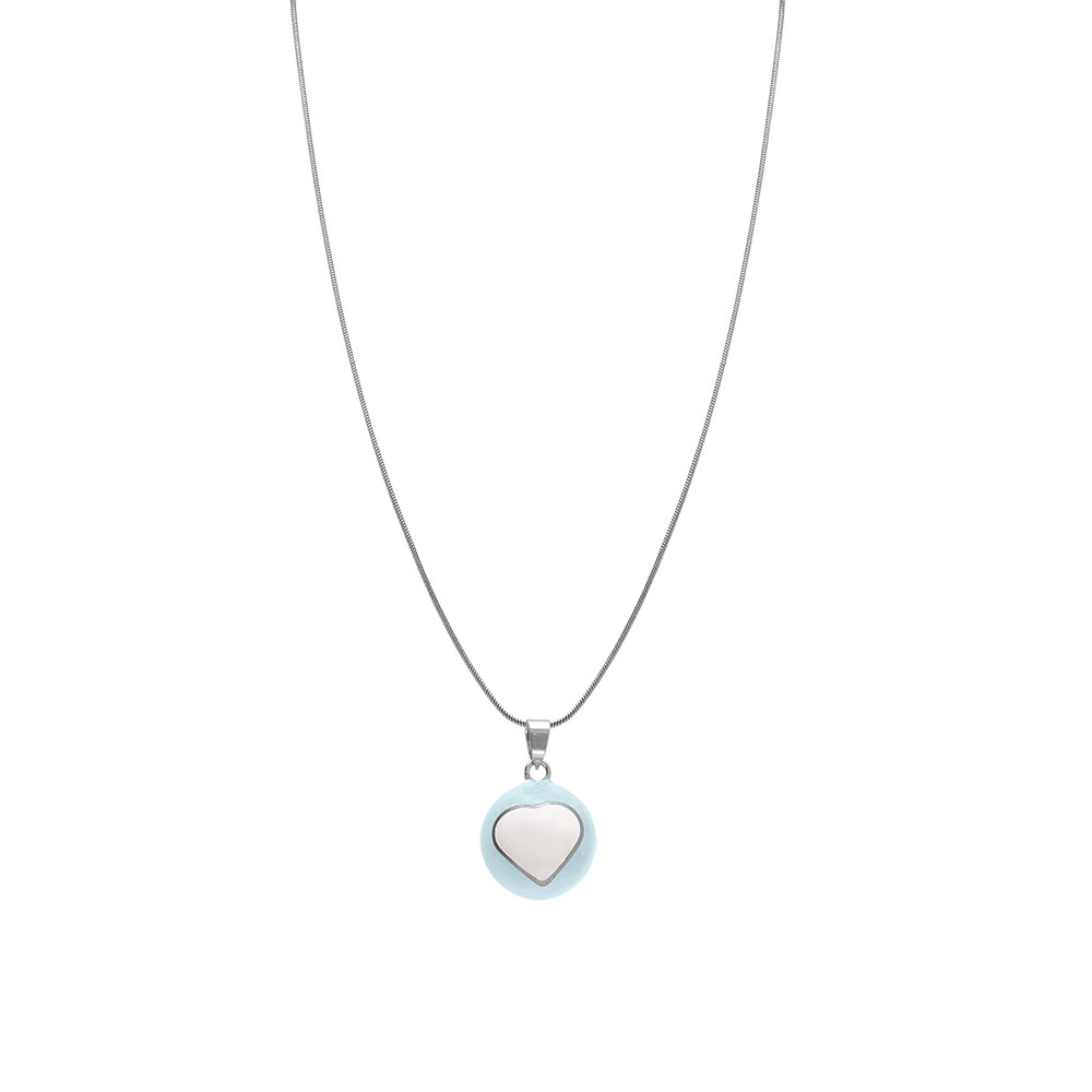 Collier en acier bola de grossesse rond 21mm r�sine bleu ciel et coeur blanc - 90+20cm - Vue 2