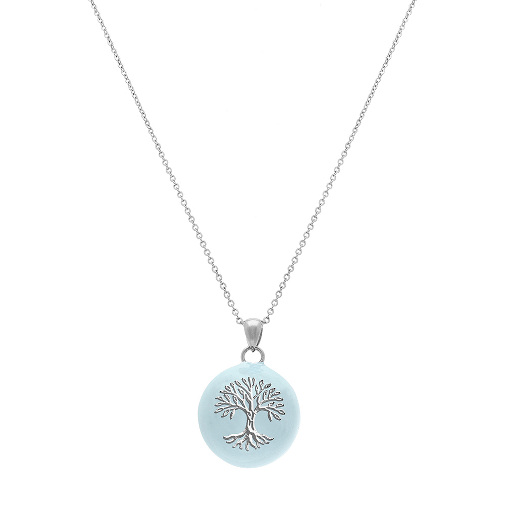 Collier en acier bola de grossesse rond 21mm arbre de vie r�sine bleu ciel  - 90+20cm - Vue 2