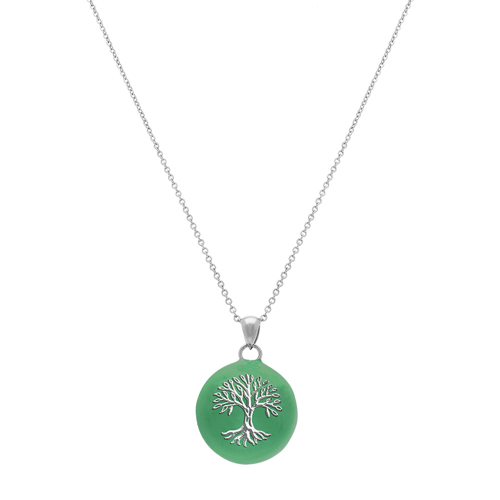 Collier en acier bola de grossesse rond 21mm arbre de vie r�sine verte  - 90+20cm - Vue 2