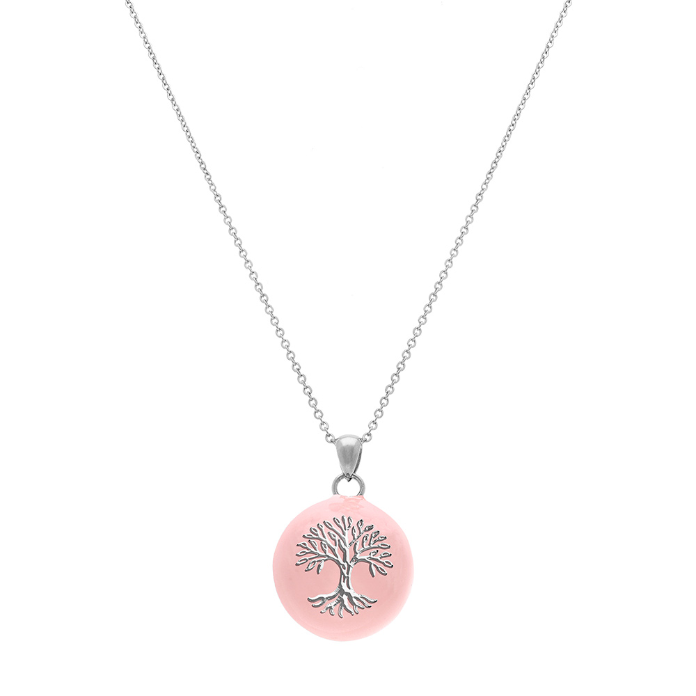Collier en acier bola de grossesse rond 21mm arbre de vie r�sine rose - 90+20cm - Vue 2