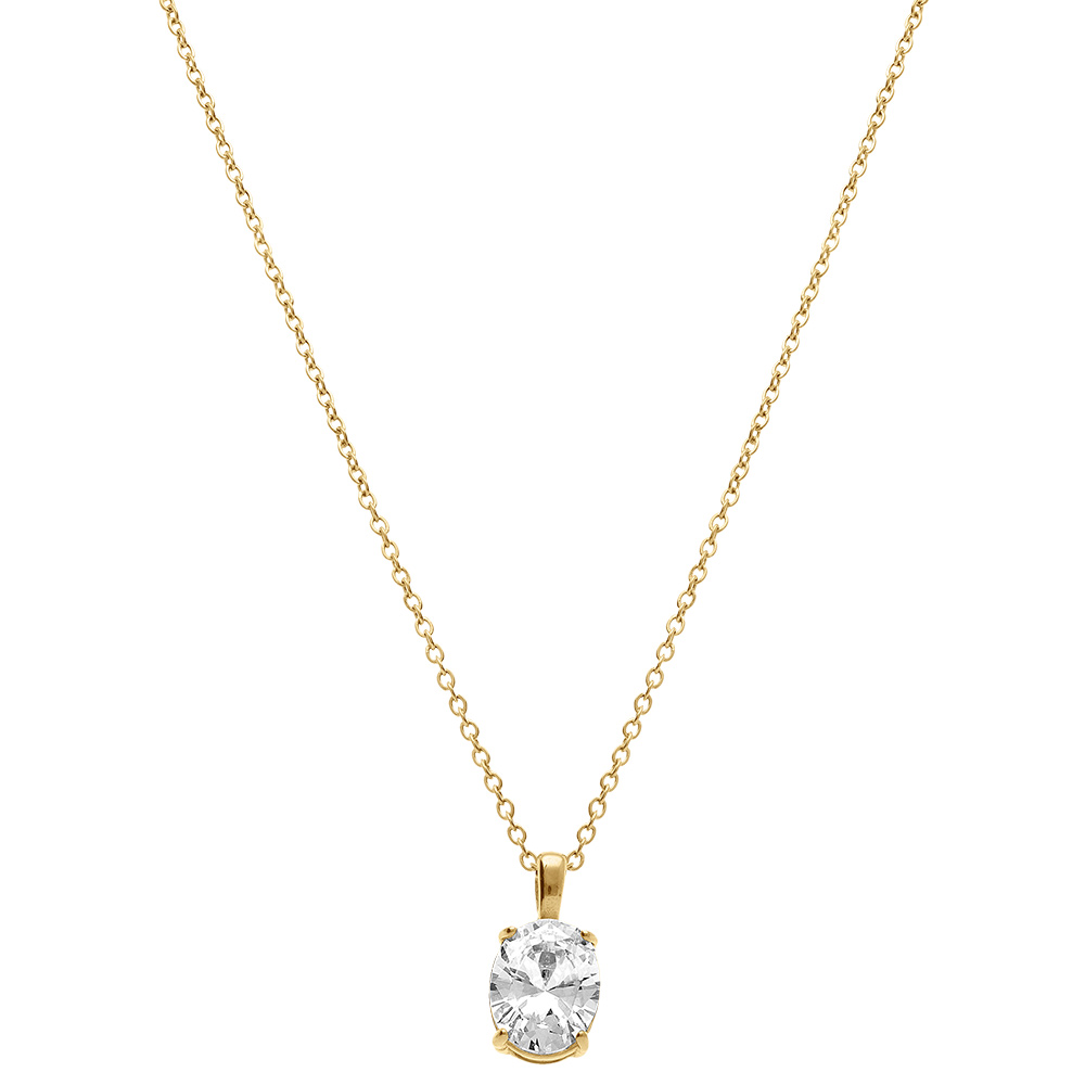 Collier en acier dor� pendentif d\'oxyde blanc serti 0.81cm x 0.99cm - 38+5cm - Vue 2