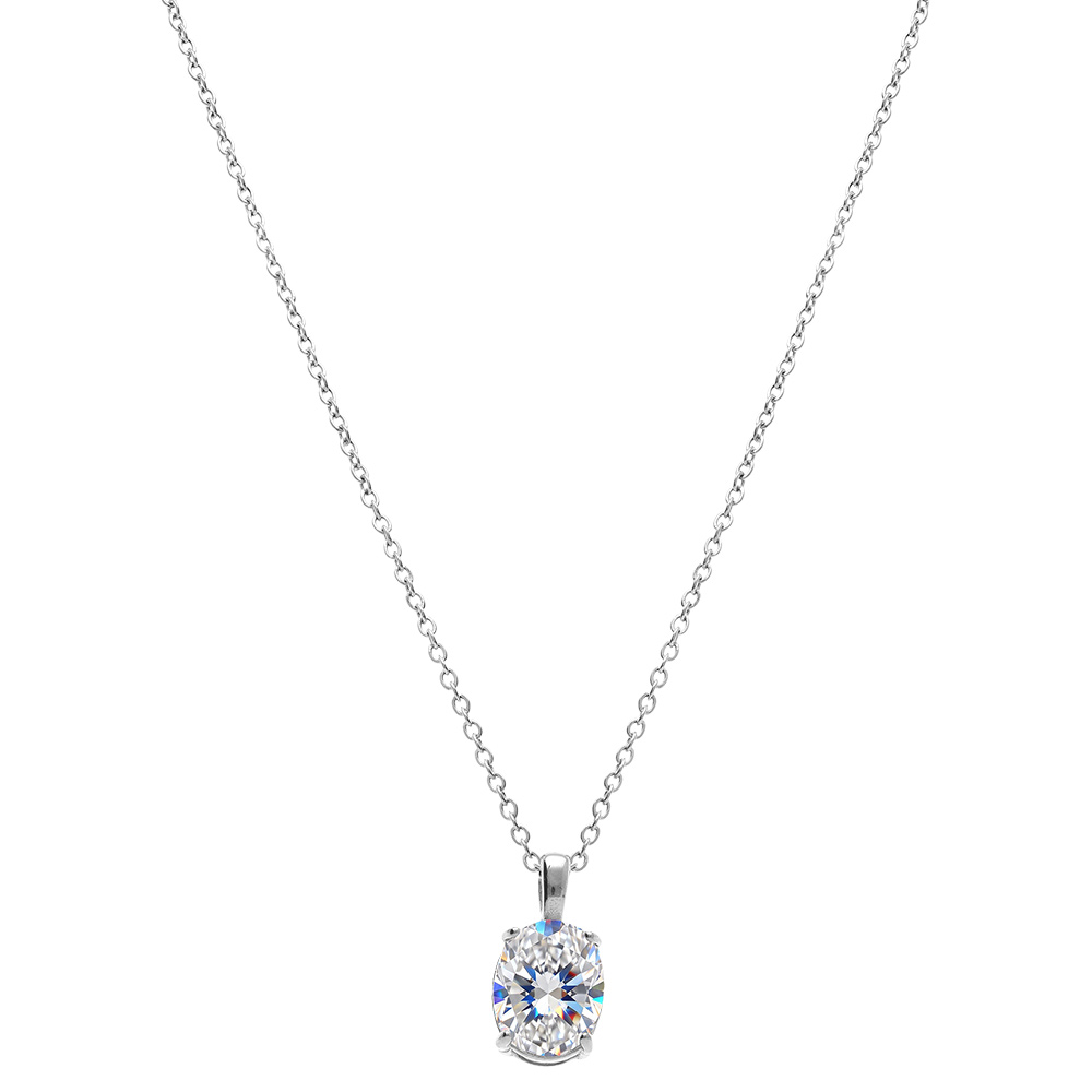 Collier en acier pendentif d\'oxyde blanc serti 0.81cm x 0.99cm  - 38+5cm - Vue 2
