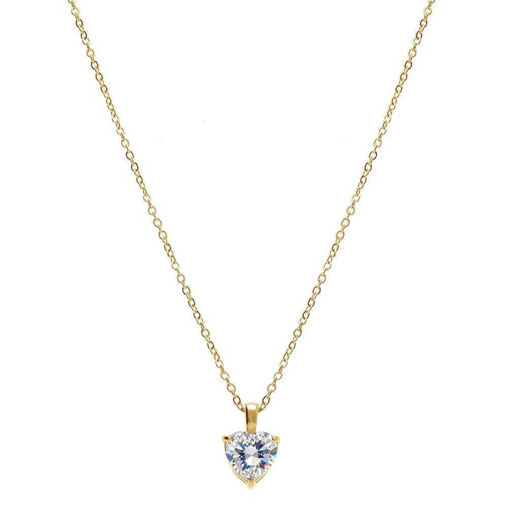 Collier en acier dor� pendentif coeur d\'oxyde blanc serti 0.88cm x 0.86cm  - 38+5cm - Vue 2