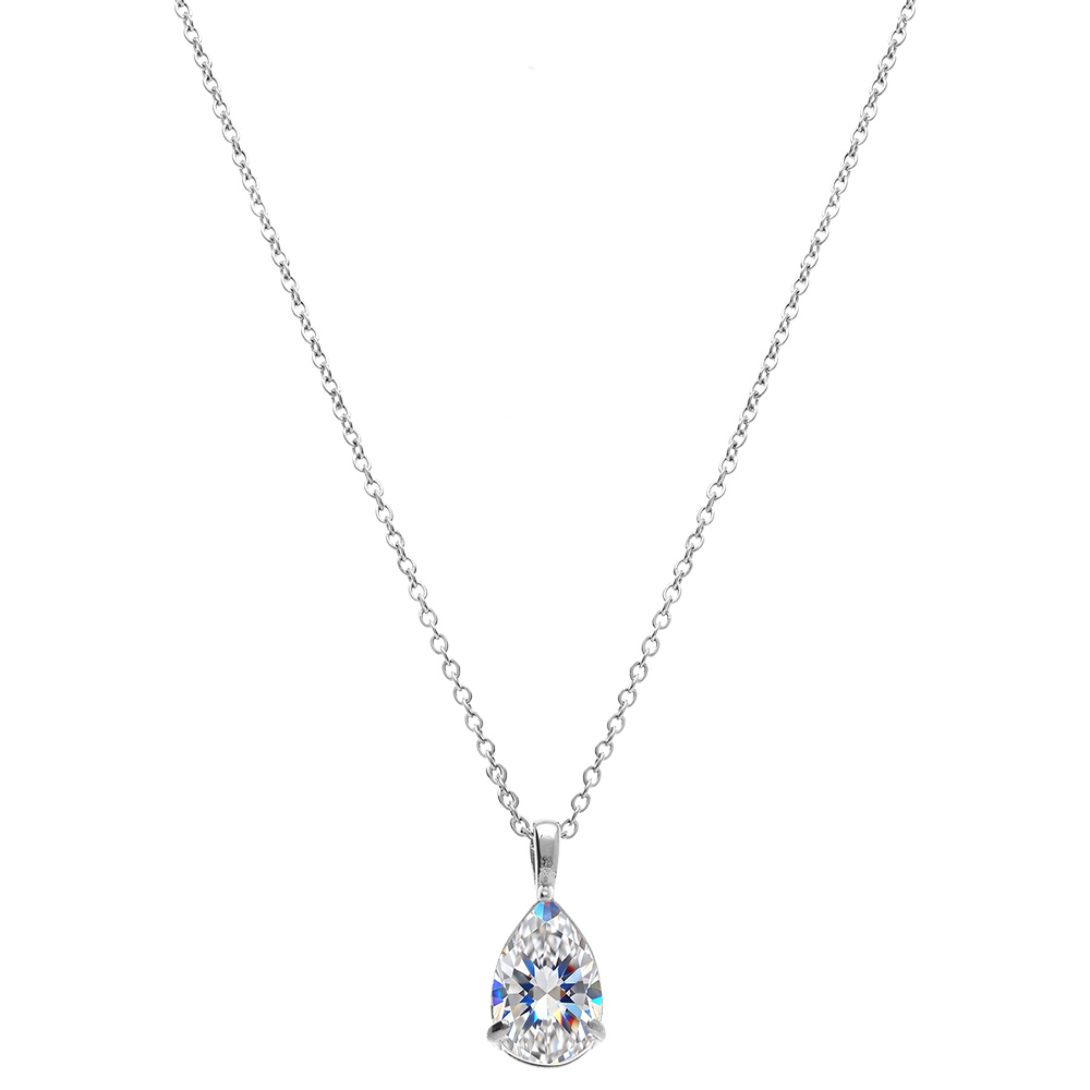 Collier en acier forme goutte d\'oxyde blanc serti 0.81cm x 0.26cm  - 38+5cm - Vue 2