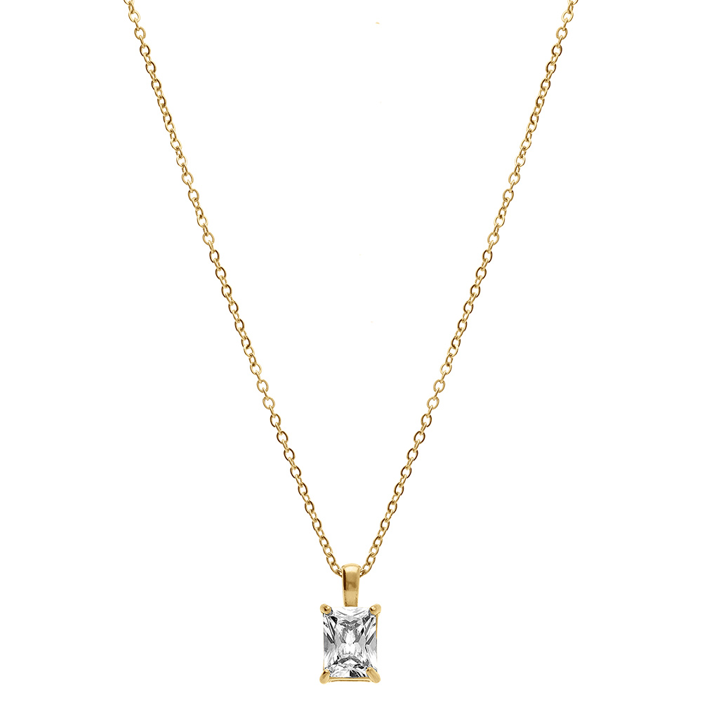 Collier en acier dor� forme rectangulaire avc oxyde blanc serti 0.58cm x 0.93cm - 38+5cm - Vue 2