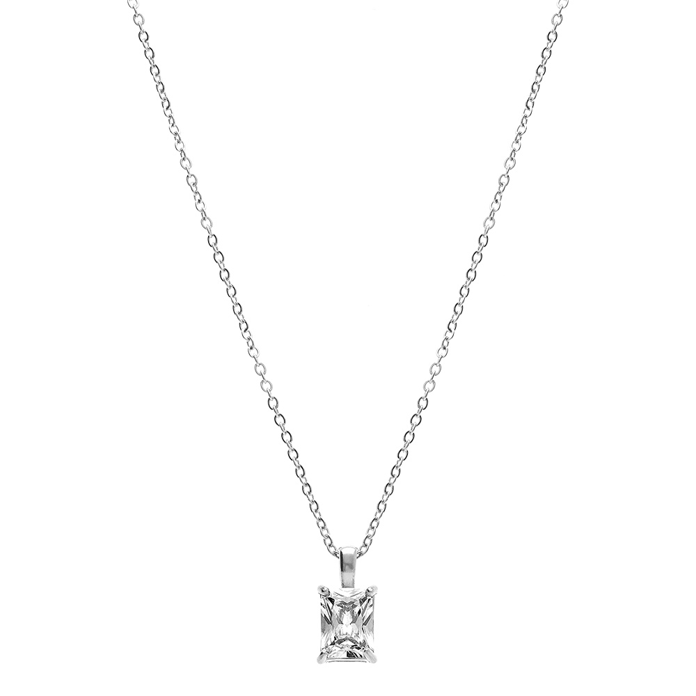 Collier en acier pendentif rectangulaire oxyde blanc serti 0.58cm x 0.93cm - 38+5cm - Vue 2