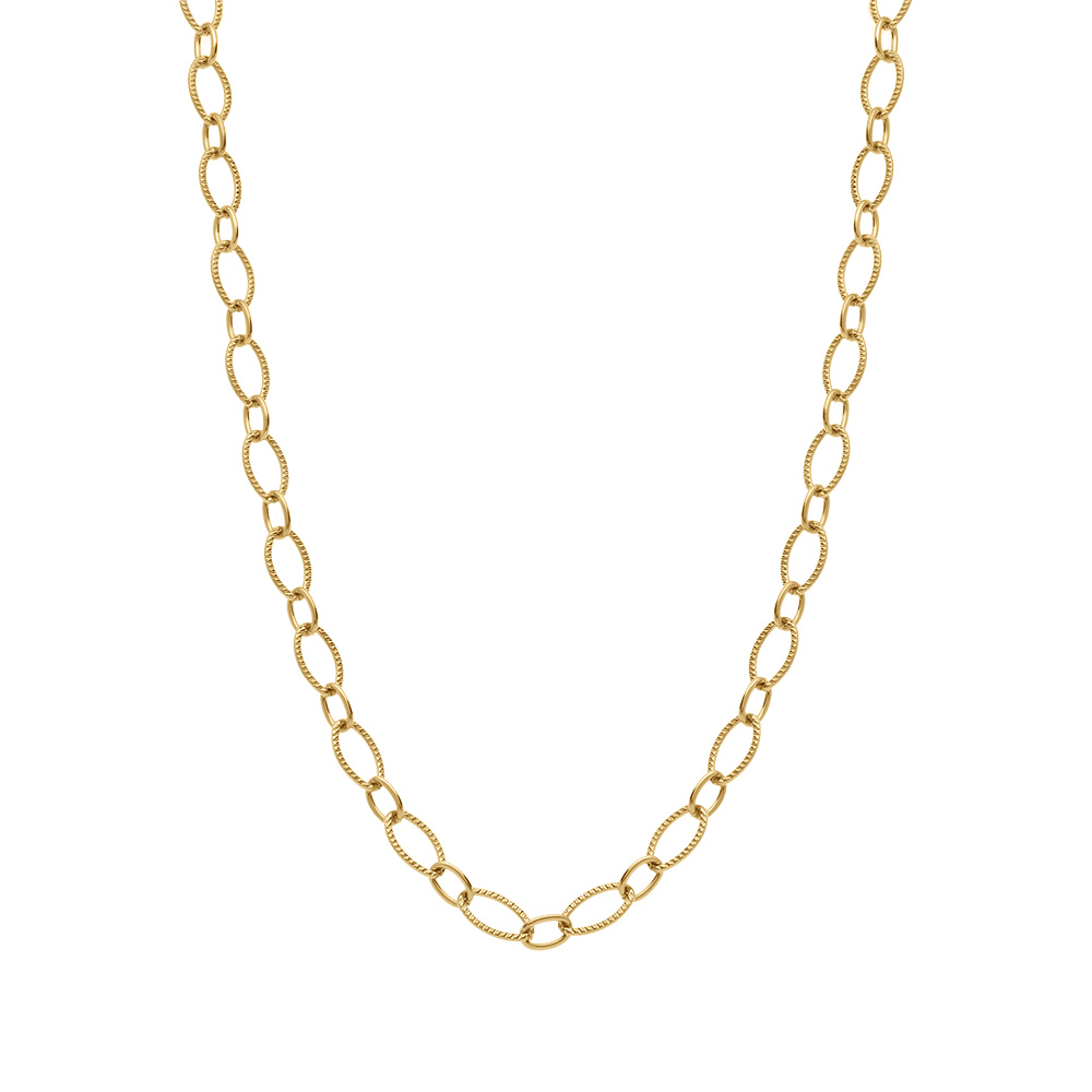 Collier en acier dor� maille ovale altern�e cisel�e - 45cm - Vue 2