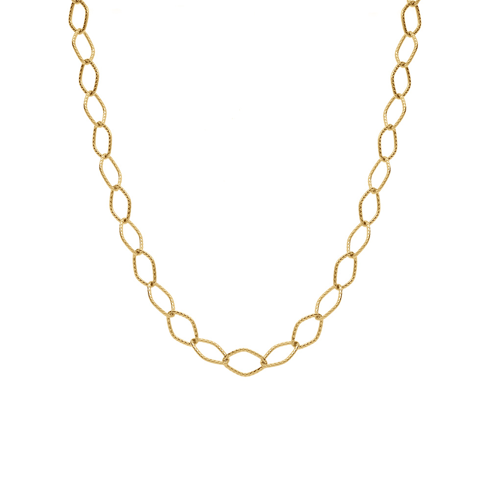 Collier en acier dor� maille losange cisel�e - 45cm - Vue 2