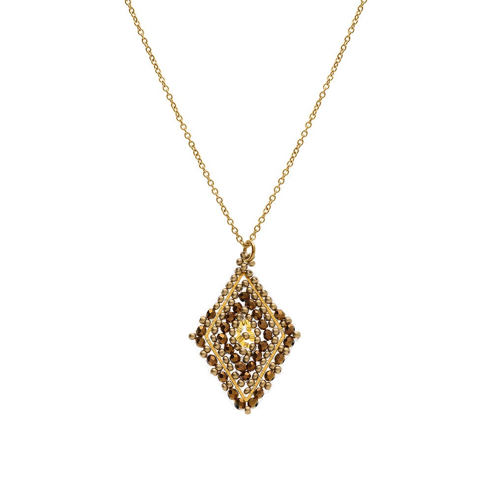 Collier en acier dor� pendentif forme losange - 42+10cm - Vue 2