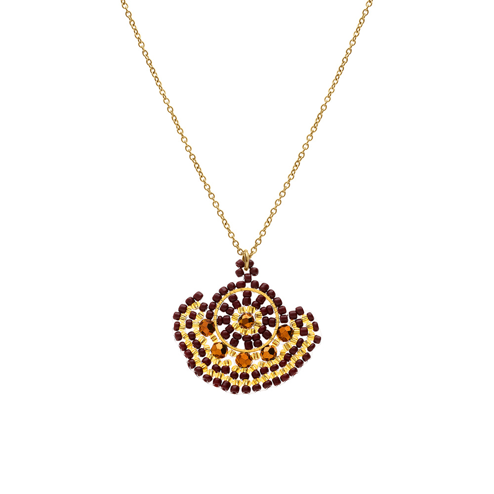 Collier en acier dor� pendentif forme couleur chocolat  - 42+10cm - Vue 2