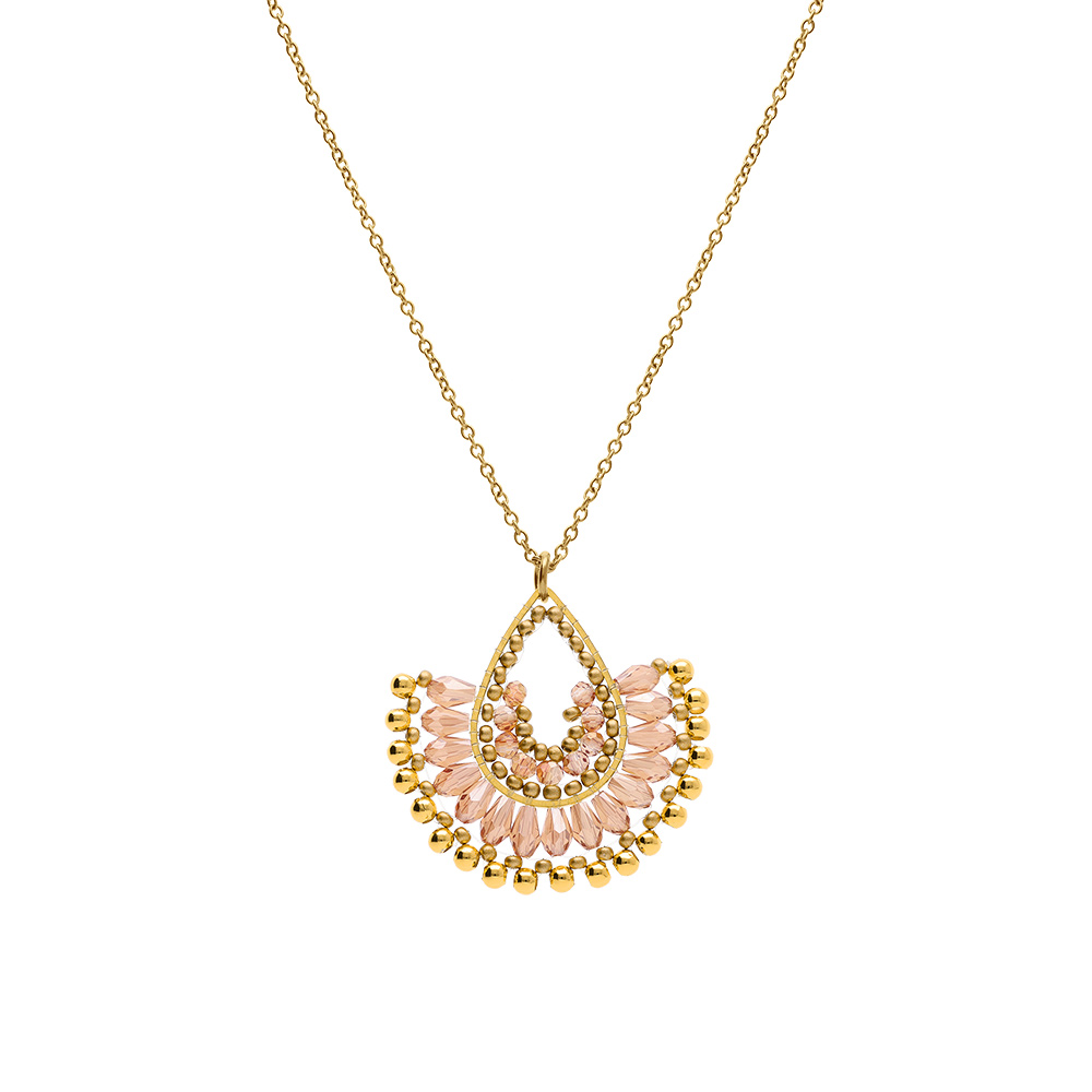 Collier en acier dor� pendentif forme �ventail - 42+10cm - Vue 2