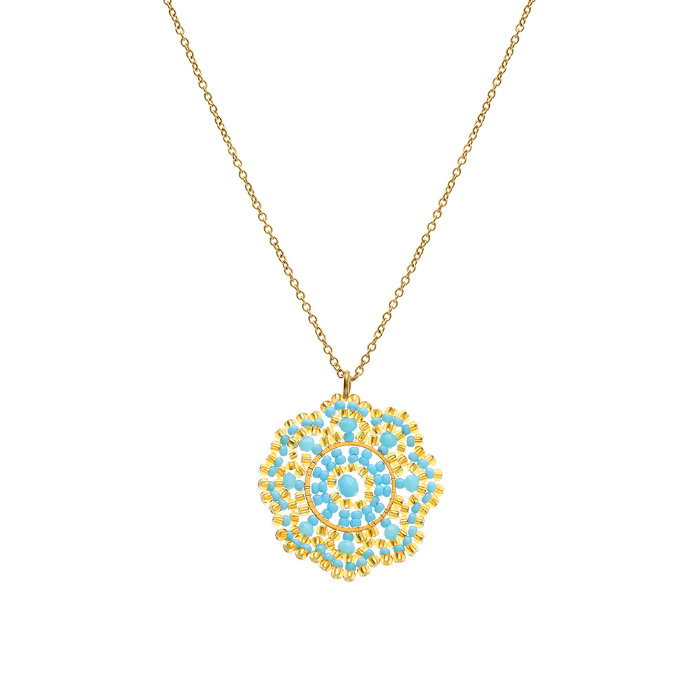 Collier en acier dor� pendentif boh�me couleur turquoise et dor�e - 42+10cm - Vue 2