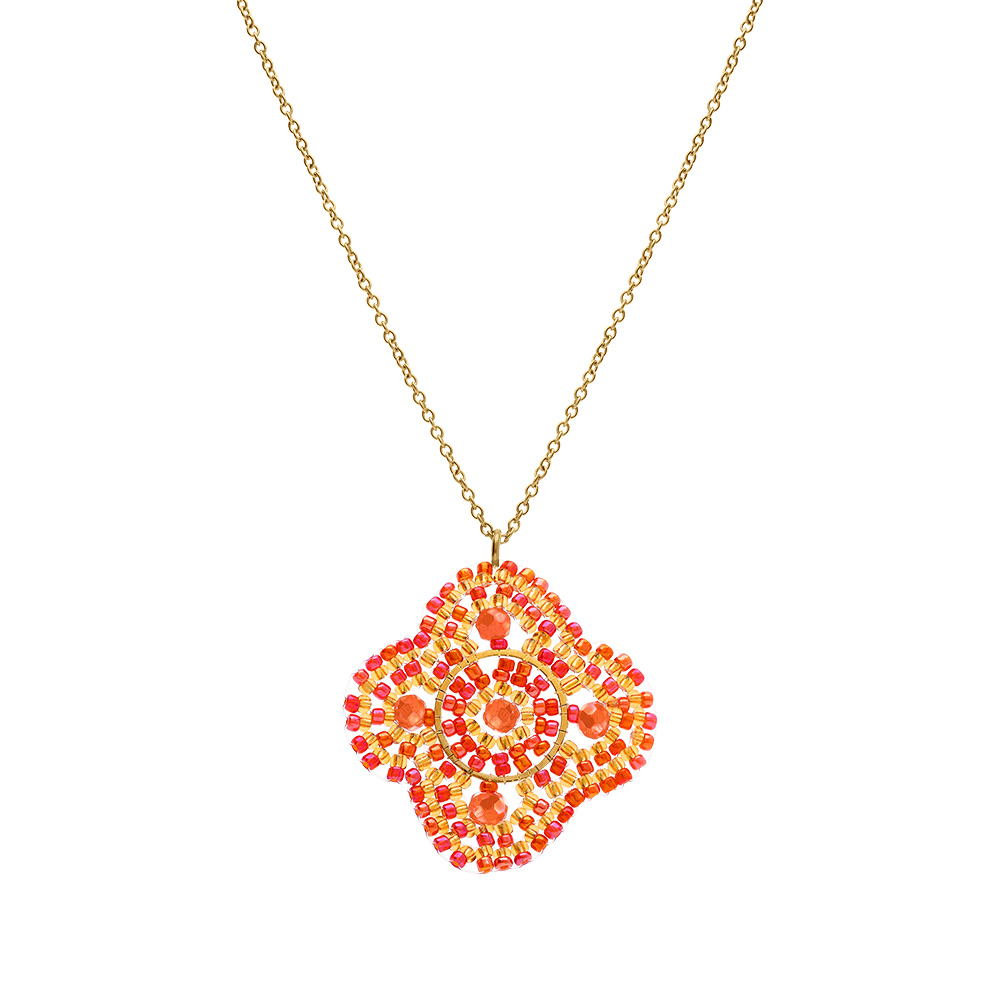 Collier en acier dor� pendentif forme fleur corail - 42+10cm - Vue 2