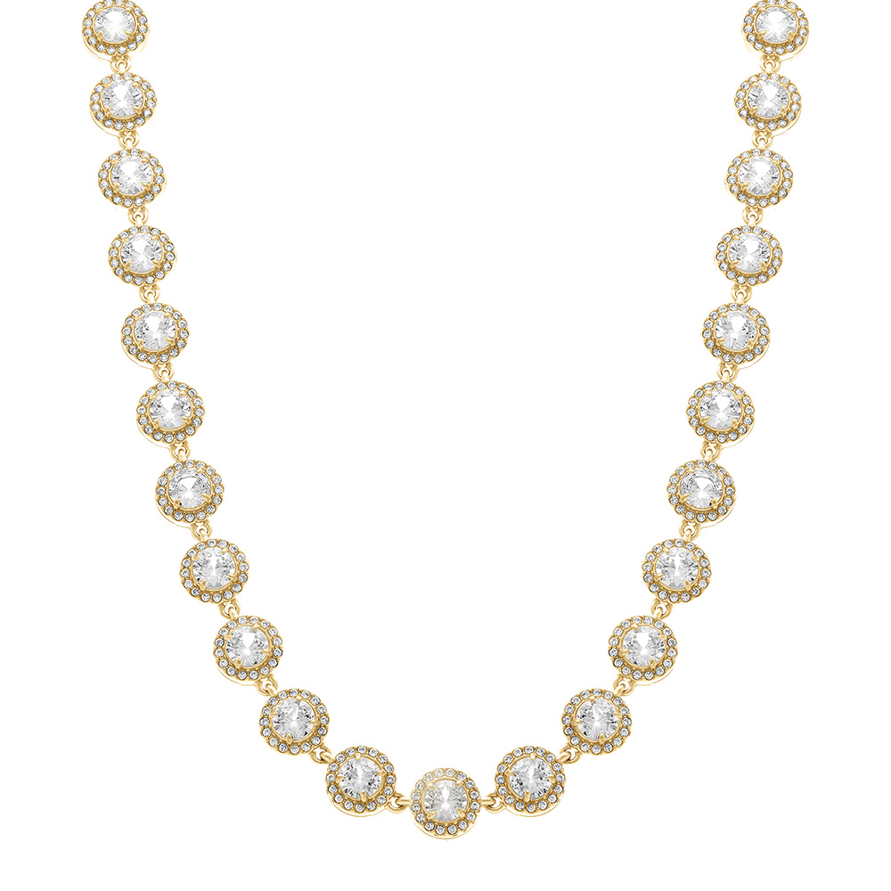 Collier en acier dor� ronds d\'oxydes blancs sertis contour avec oxydes blancs sertis - 31+14cm - Vue 2