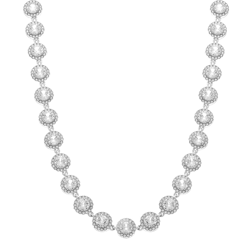 Collier en acier ronds d\'oxydes blancs sertis contour oxydes blancs sertis - 31+14cm - Vue 2