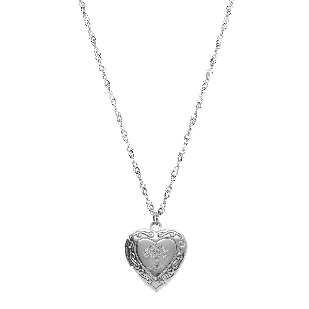 Collier en acier avec pendentif cassolette coeur et arbre de vie - 45+10cm - Vue 2