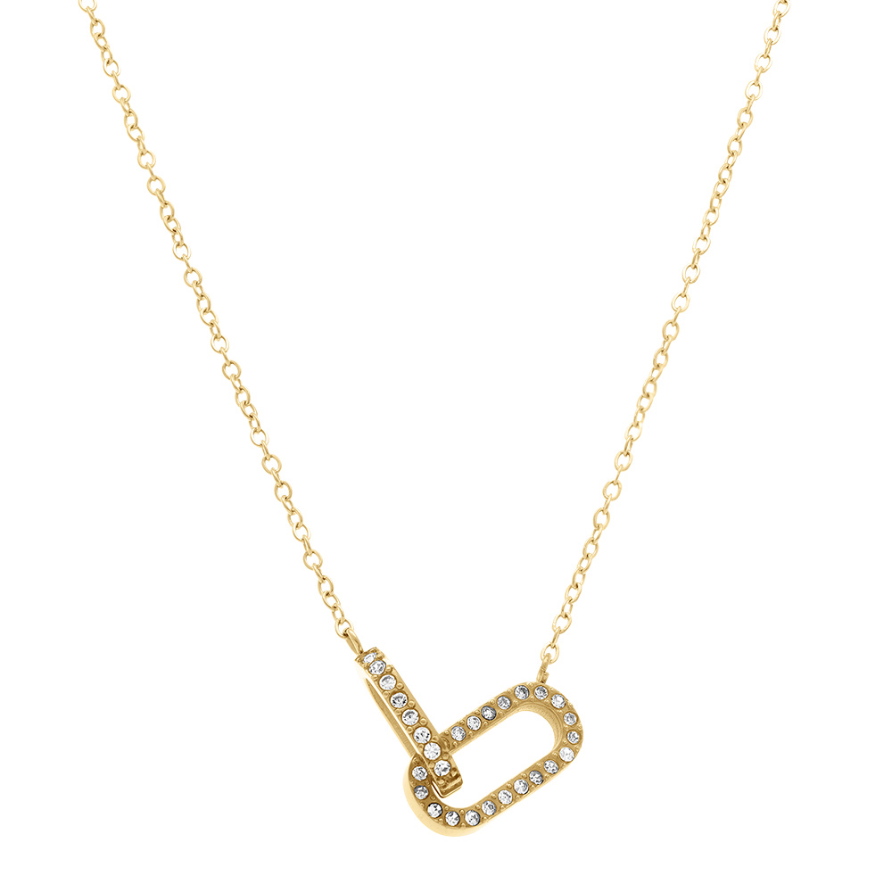 Collier acier dor� deux mailles entrem�l�es avec oxydes blancs - 40+5cm - Vue 2