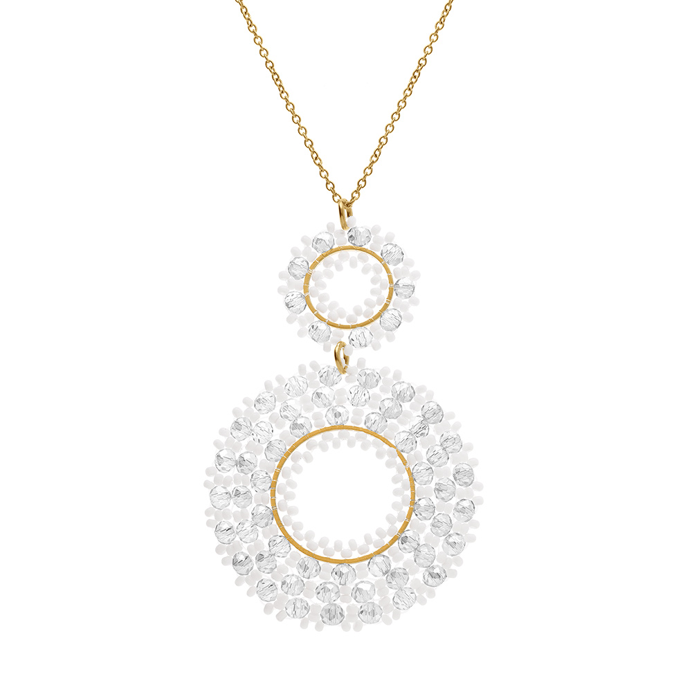Collier en acier dor� pendentif rond blanc 45mm - 42+10cm - Vue 2