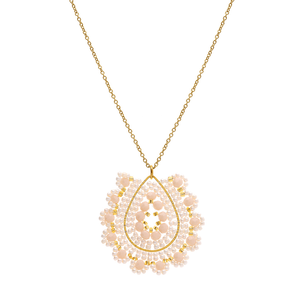 Collier en acier dor� pendentif boh�me forme goutte couleur nacr� - 42+10cm - Vue 2