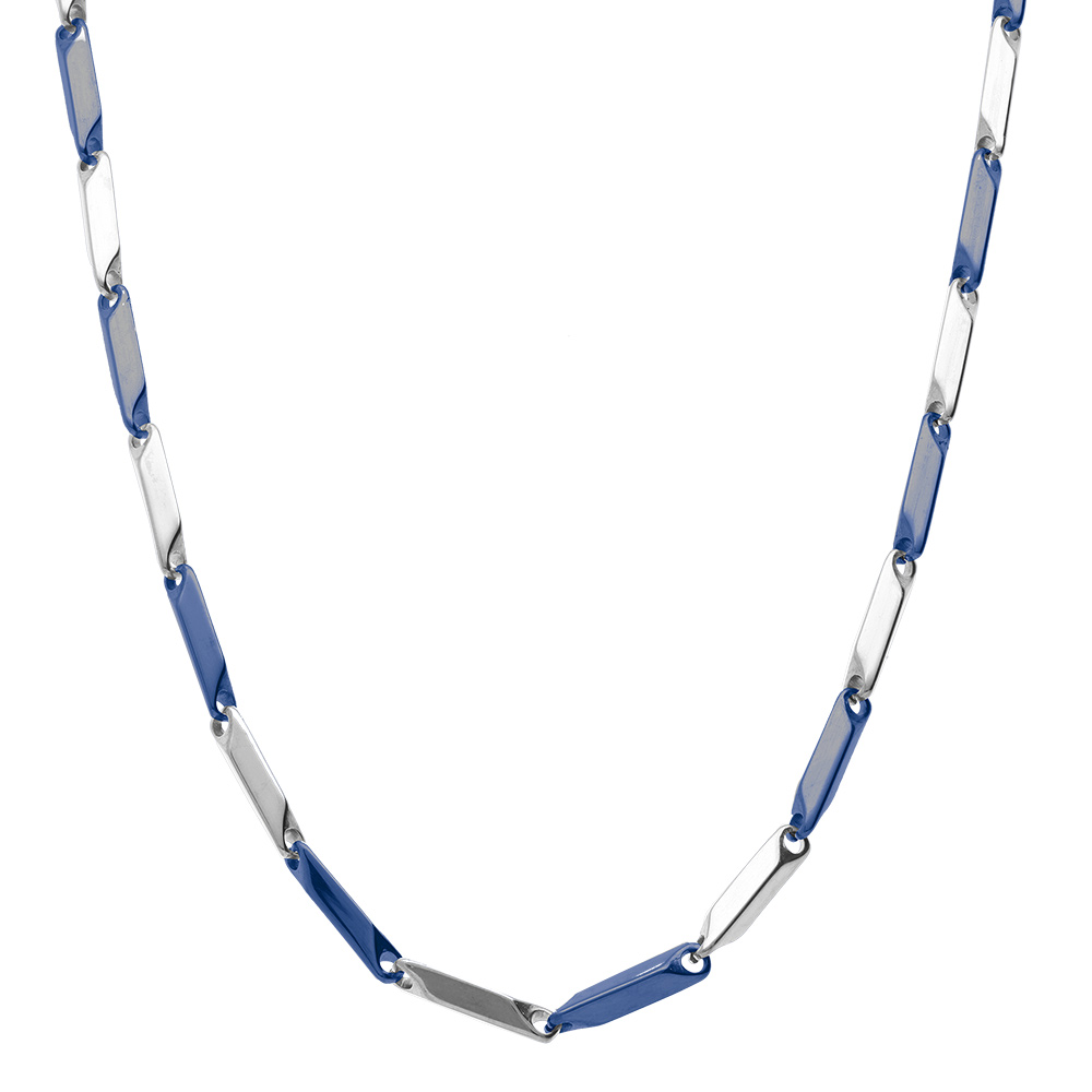 Cha�ne en acier et PVD bleu maille rectangle - 50cm r�glable - Vue 2