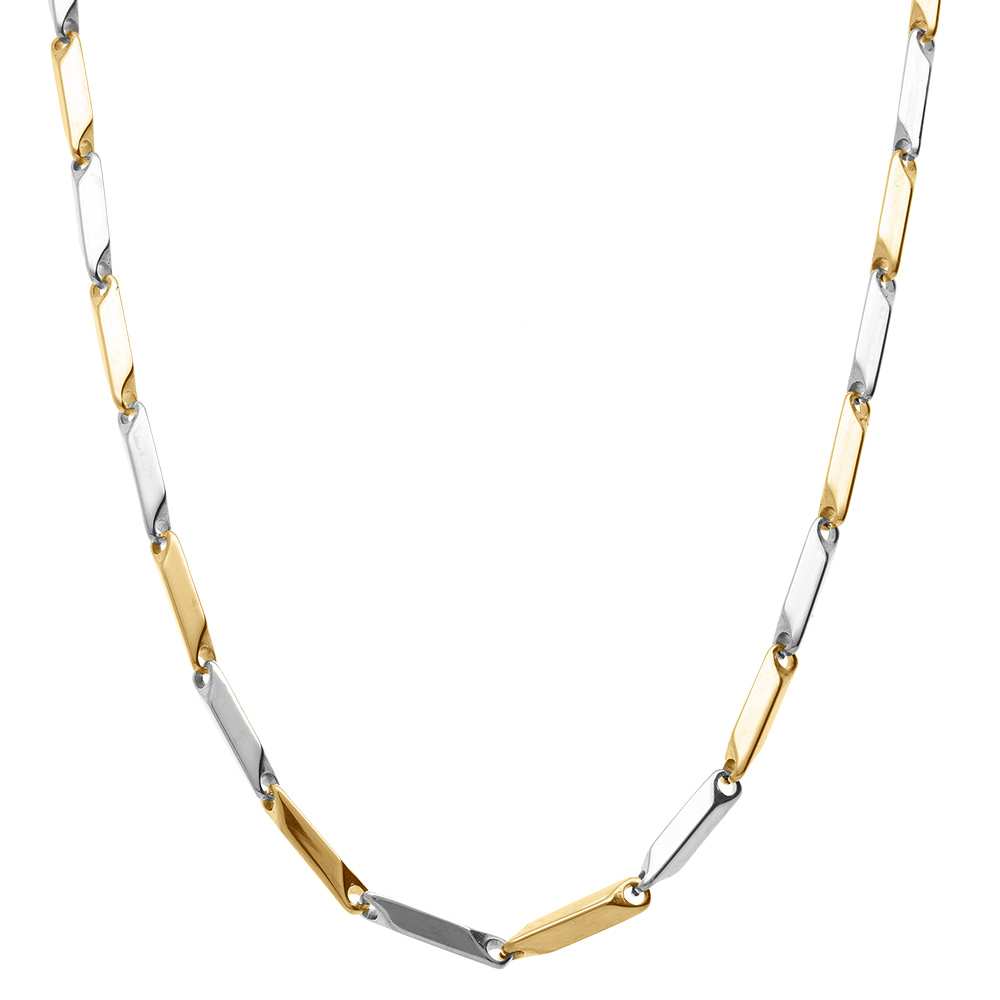 Cha�ne en acier et PVD jaune maille rectangle  - 50cm r�glable - Vue 2