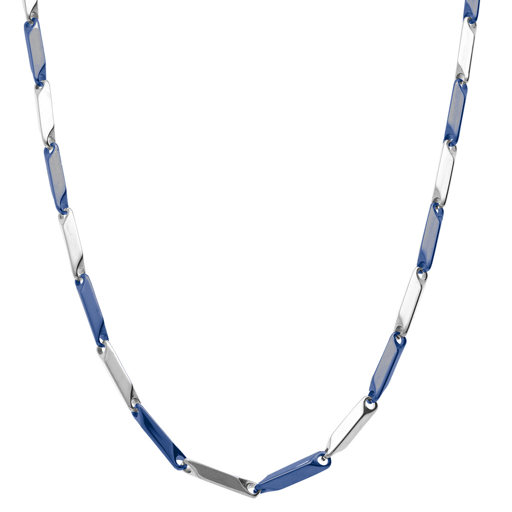 Cha�ne en acier et PVD bleu maille rectangle - 55cm r�glable - Vue 2