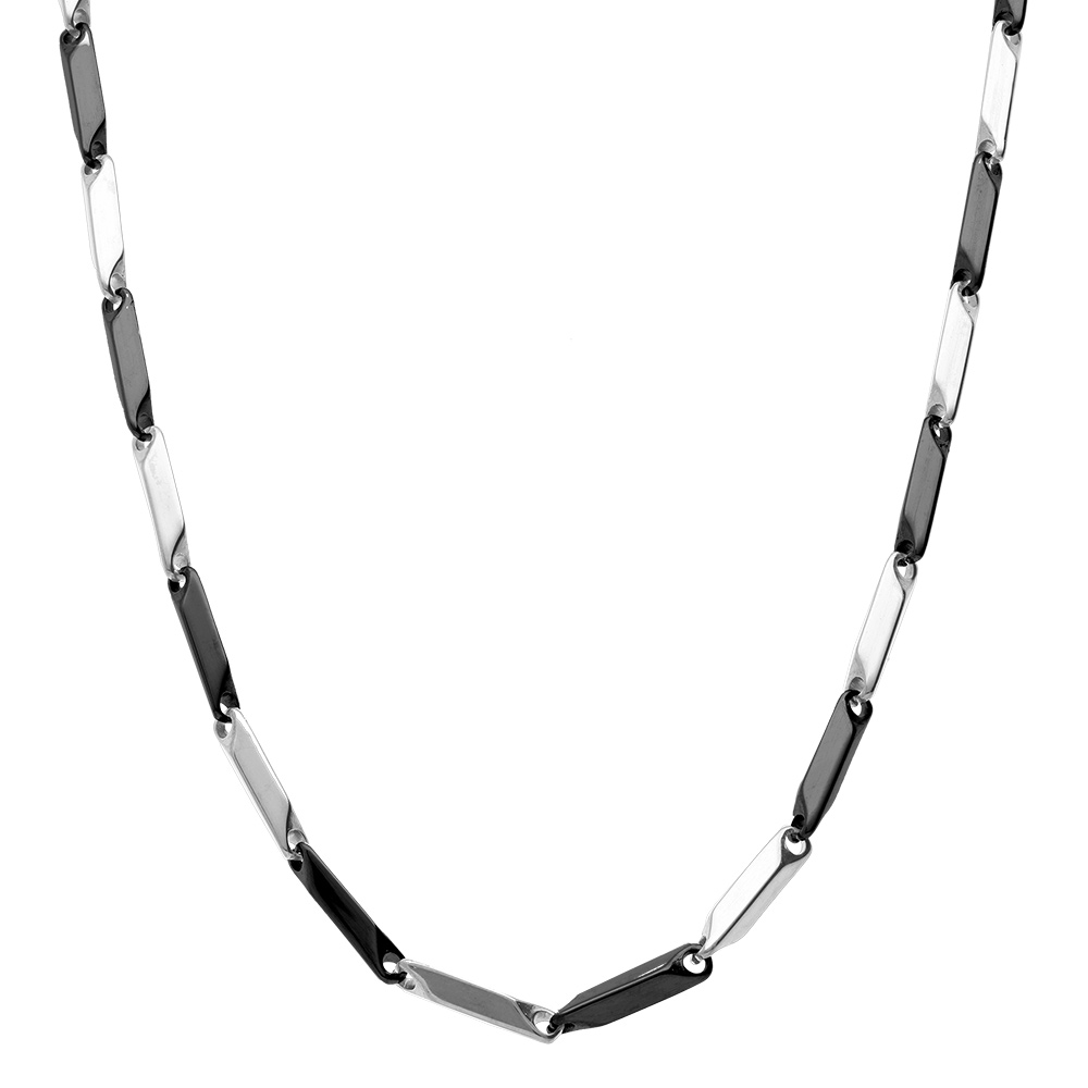 Cha�ne en acier et PVD noir maille rectangle - 55cm r�glable - Vue 2