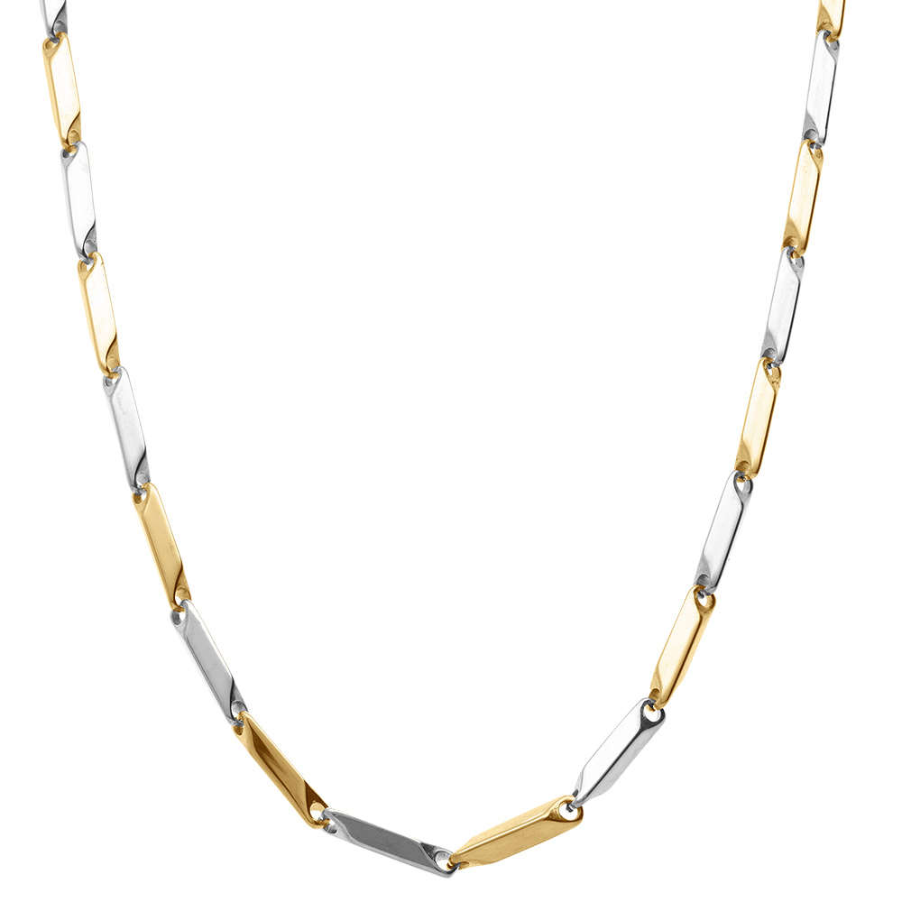 Cha�ne en acier et PVD jaune maille rectangle  - 55cm r�glable - Vue 2