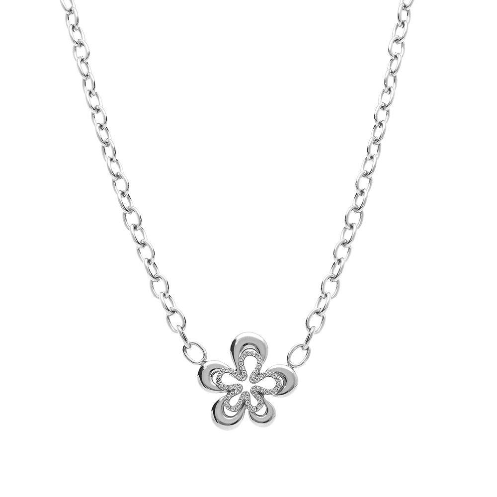 Collier en acier fleur avec oxydes blancs - 38+4cm - Vue 2