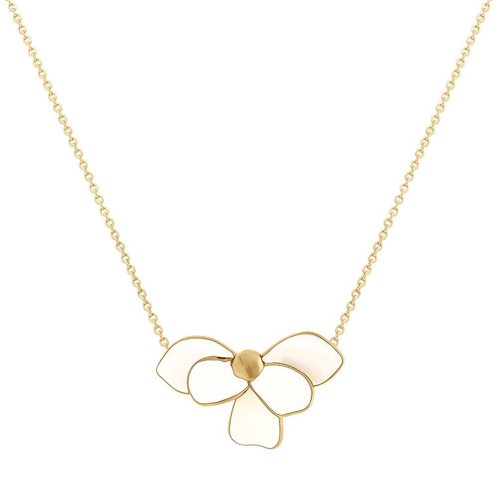 Collier en acier dor� Stella Mia demi fleur avec r�sine blanche - 38+5cm - Vue 2