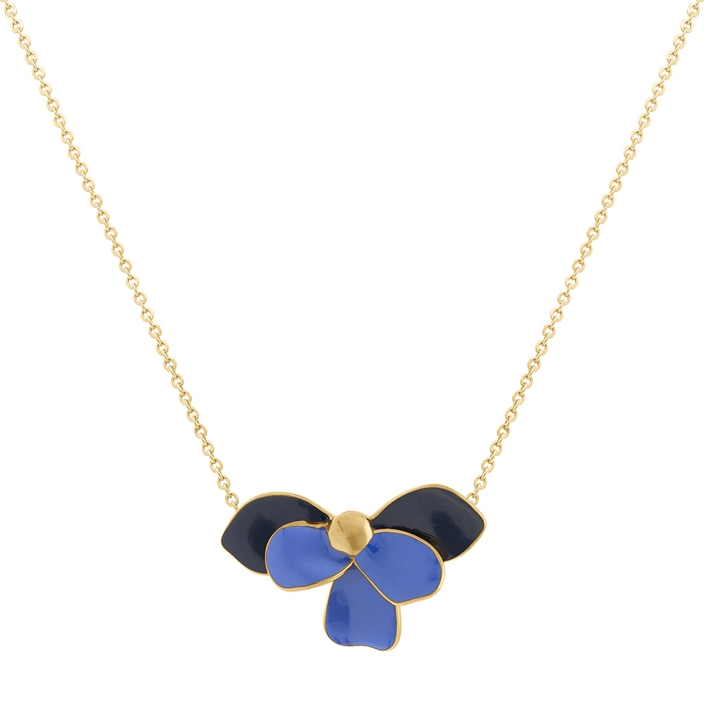 Collier en acier dor�  Stella Mia demi fleur avec r�sine bleue  -38+5cm - Vue 2
