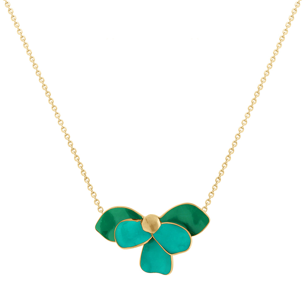 Collier en acier dor�  Stella Mia demi fleur avec r�sine verte - 38+5cm - Vue 2
