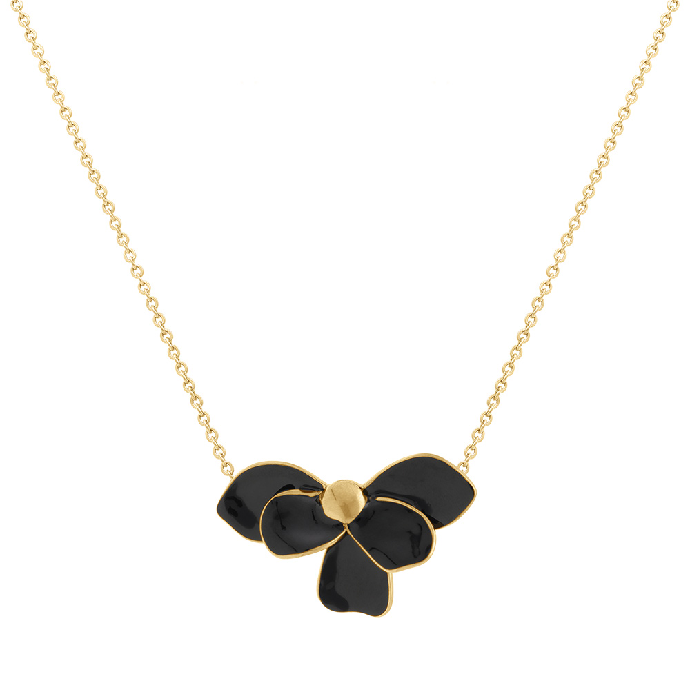 Collier en acier dor�  Stella Mia demi fleur avec r�sine noire - 38+5cm - Vue 2