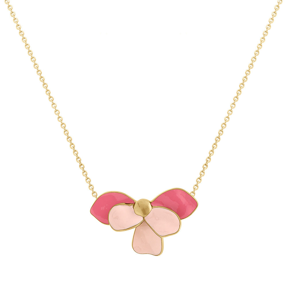 Collier en acier dor�  Stella Mia demi fleur avec r�sine rose - 38+5cm - Vue 2