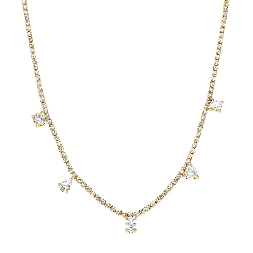 Collier en acier dor� oxydes blancs sertis riviere  - 40+5cm - Vue 2