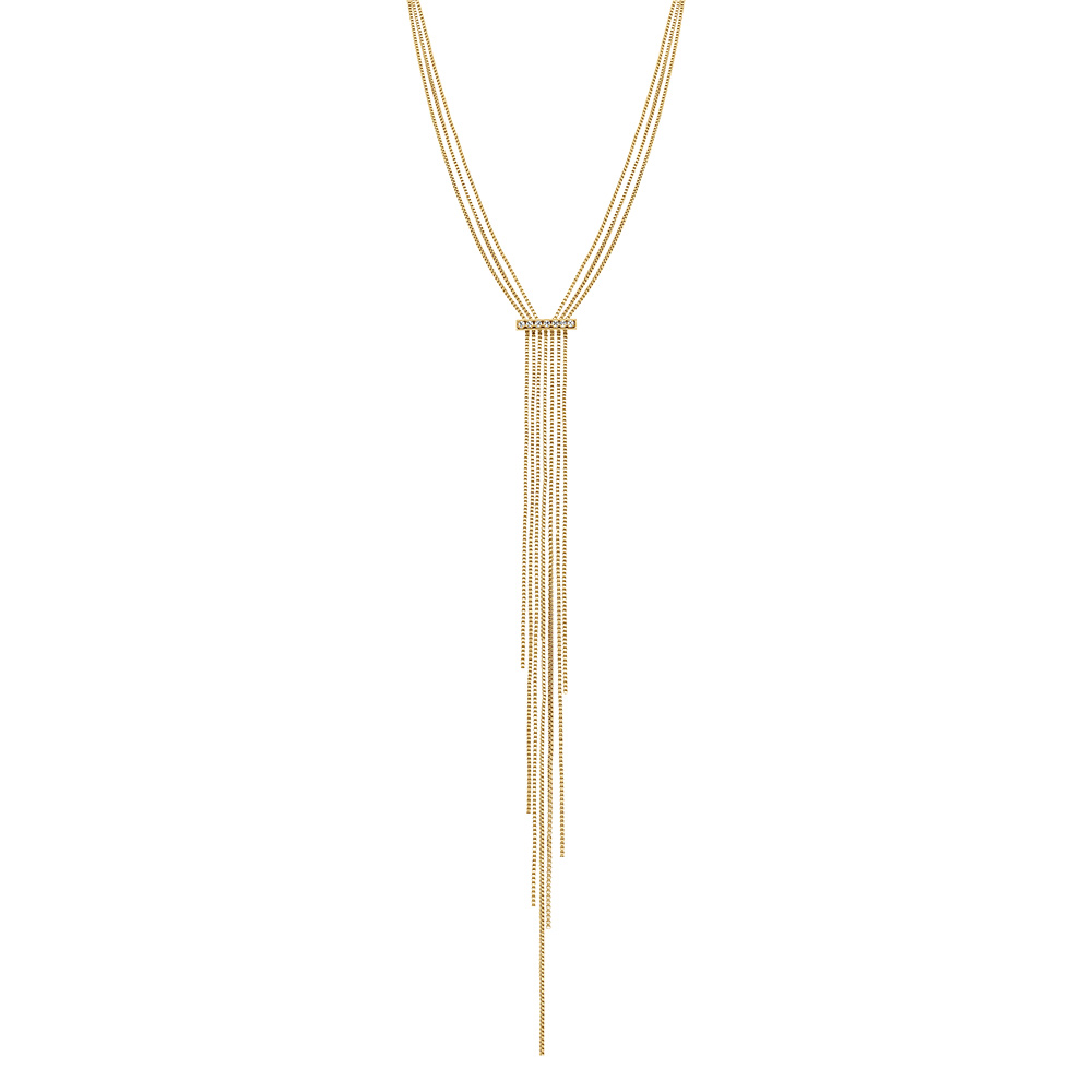 Collier en acier dor� trois rangs barrette d\'oxydes blancs multi fils - 52+5cm - Vue 2