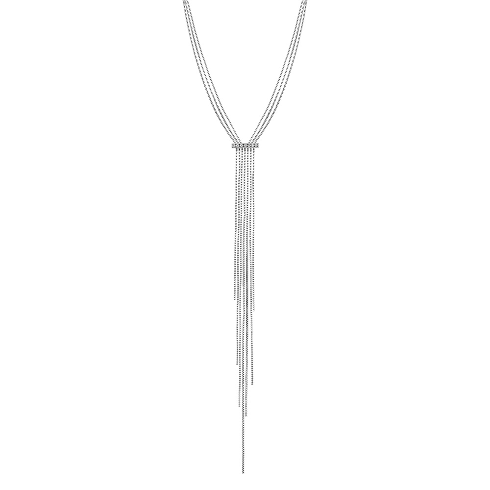 Collier en acier trois rangs avec barrette d\'oxydes blancs multi fils - 52+5cm - Vue 2