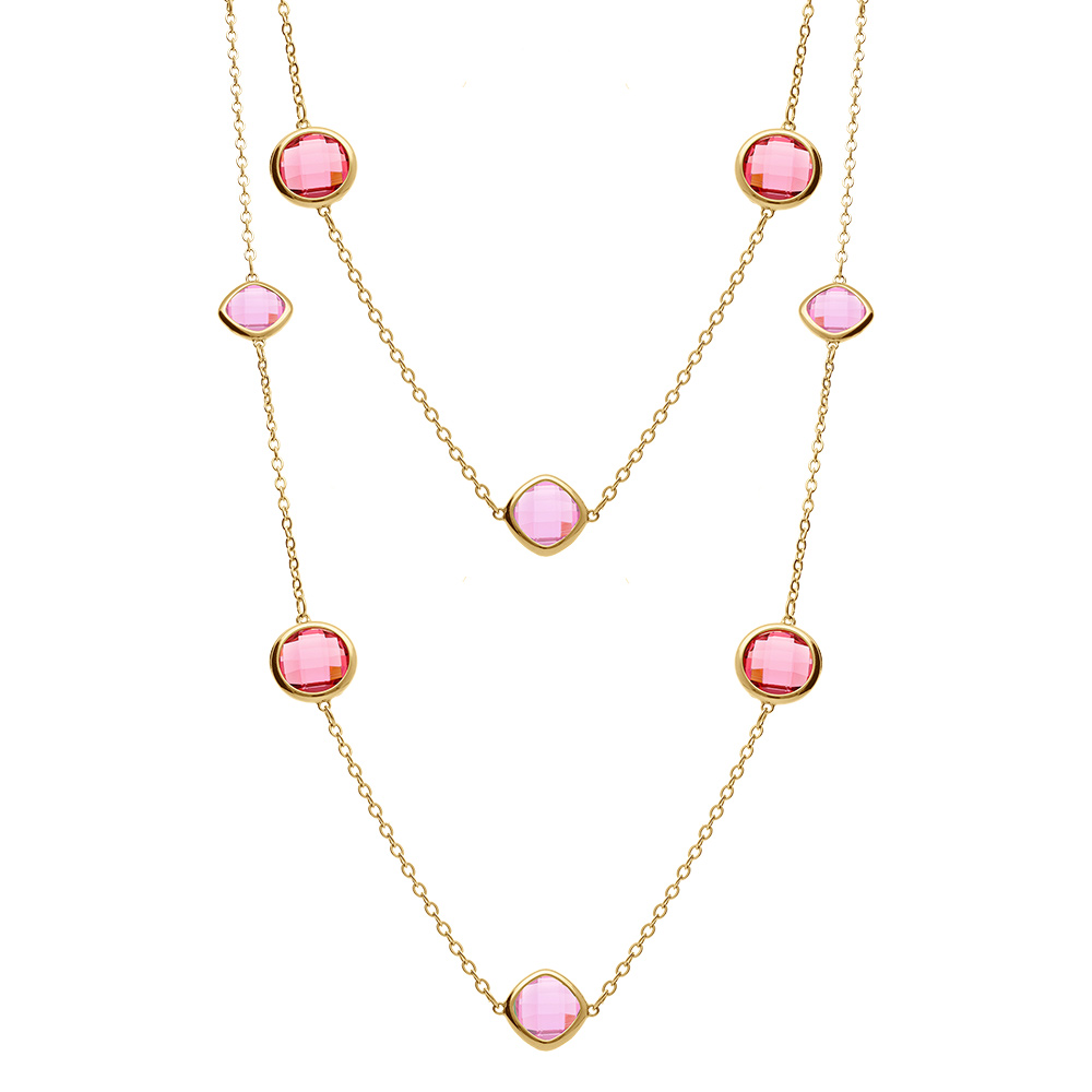 Collier en acier dor� sautoir d\'oxydes carr�s d�grad� de rose - Vue 2
