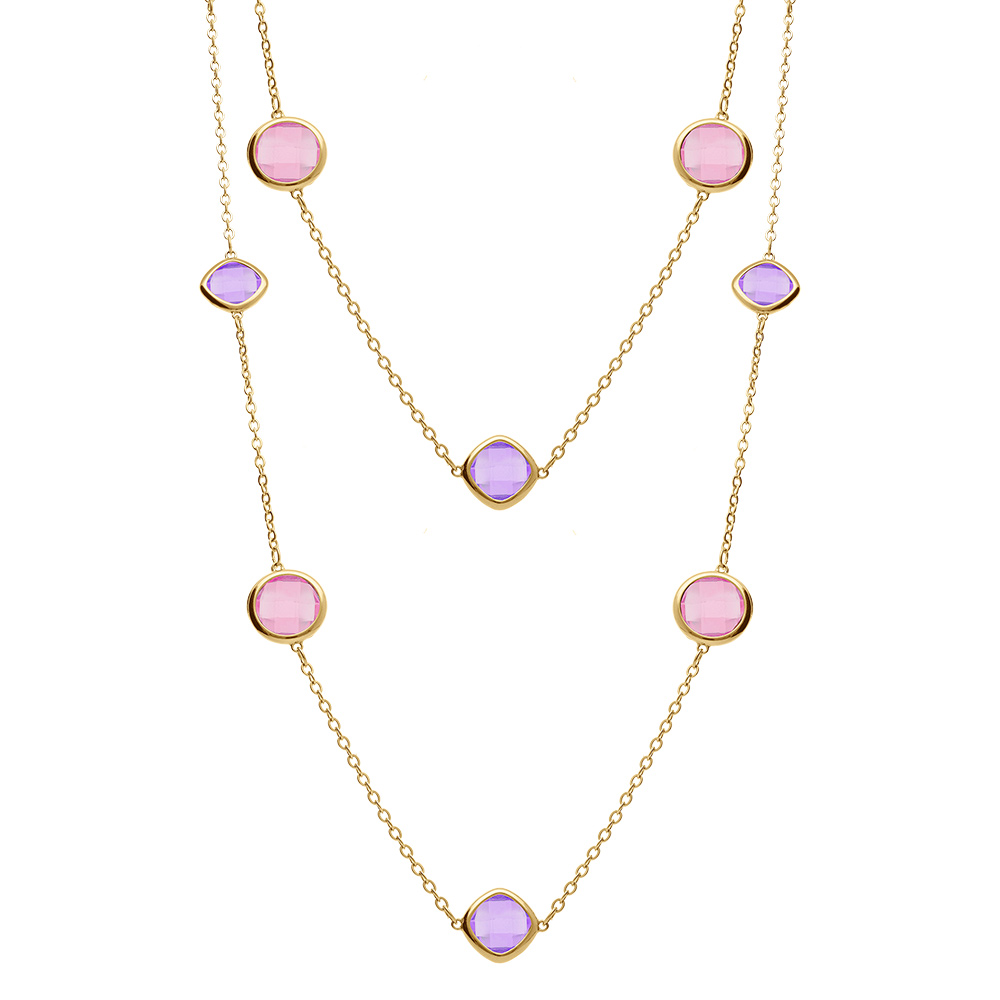 Collier en acier dor� sautoir d\'oxydes carr�s d�grad� de violet - Vue 2
