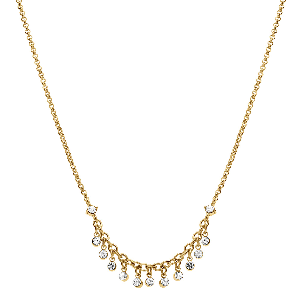 Collier en acier dor� pampilles d\'oxydes blancs sertis - 40+5cm - Vue 2