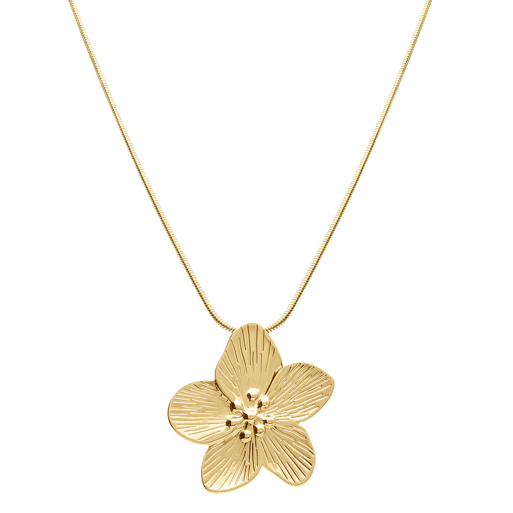 Collier en acier dor� avec pendentif fleur,  41+5cm - Vue 2
