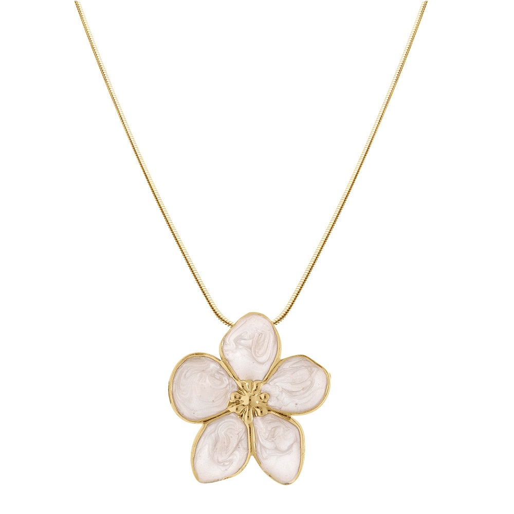 Collier en acier dor�  Stella Mia fleur nacr�e blanc pendentif fleur - 41+5cm - Vue 2
