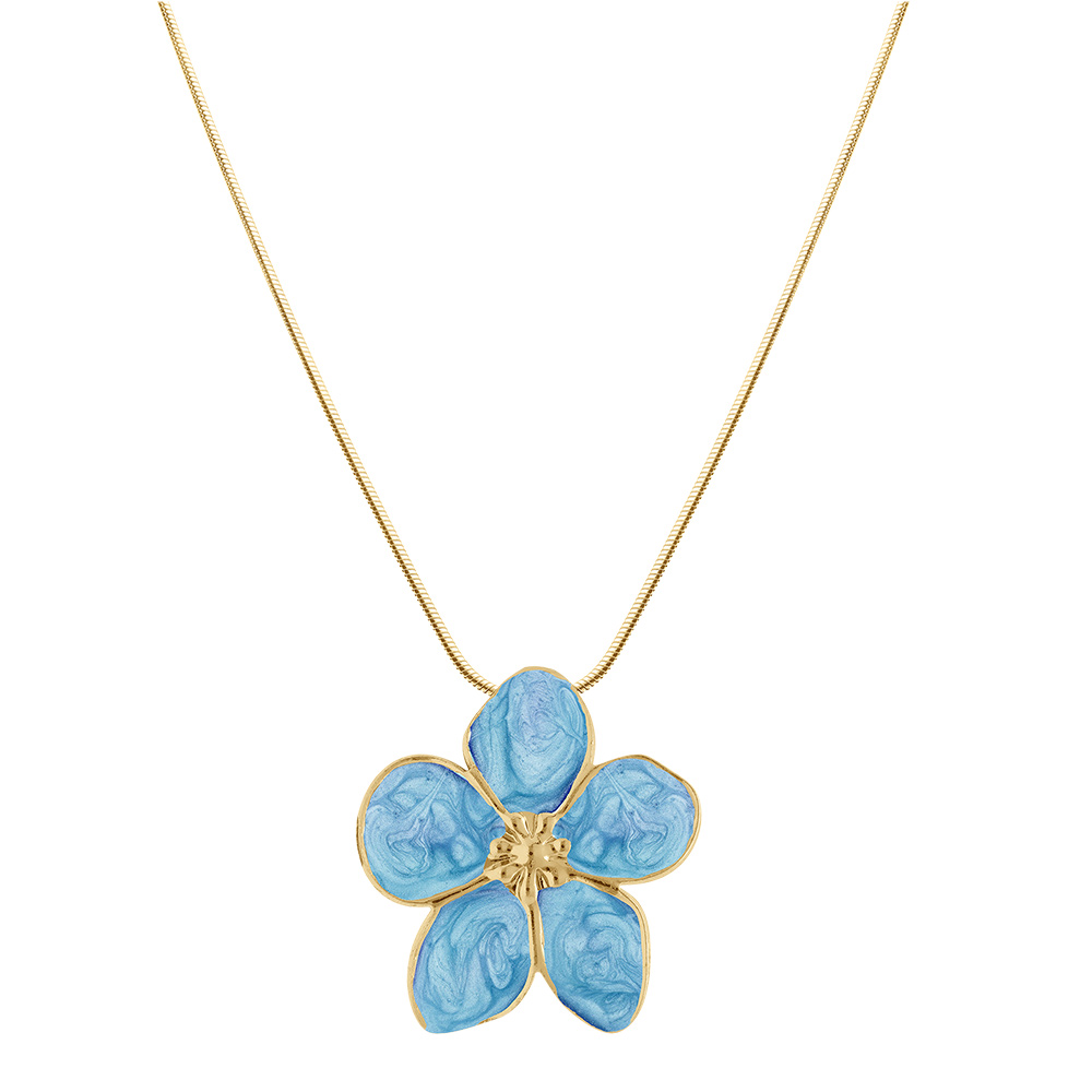 Collier en acier dor�  Stella Mia fleur nacr�e bleu ciel pendentif fleur - 41+5cm - Vue 2