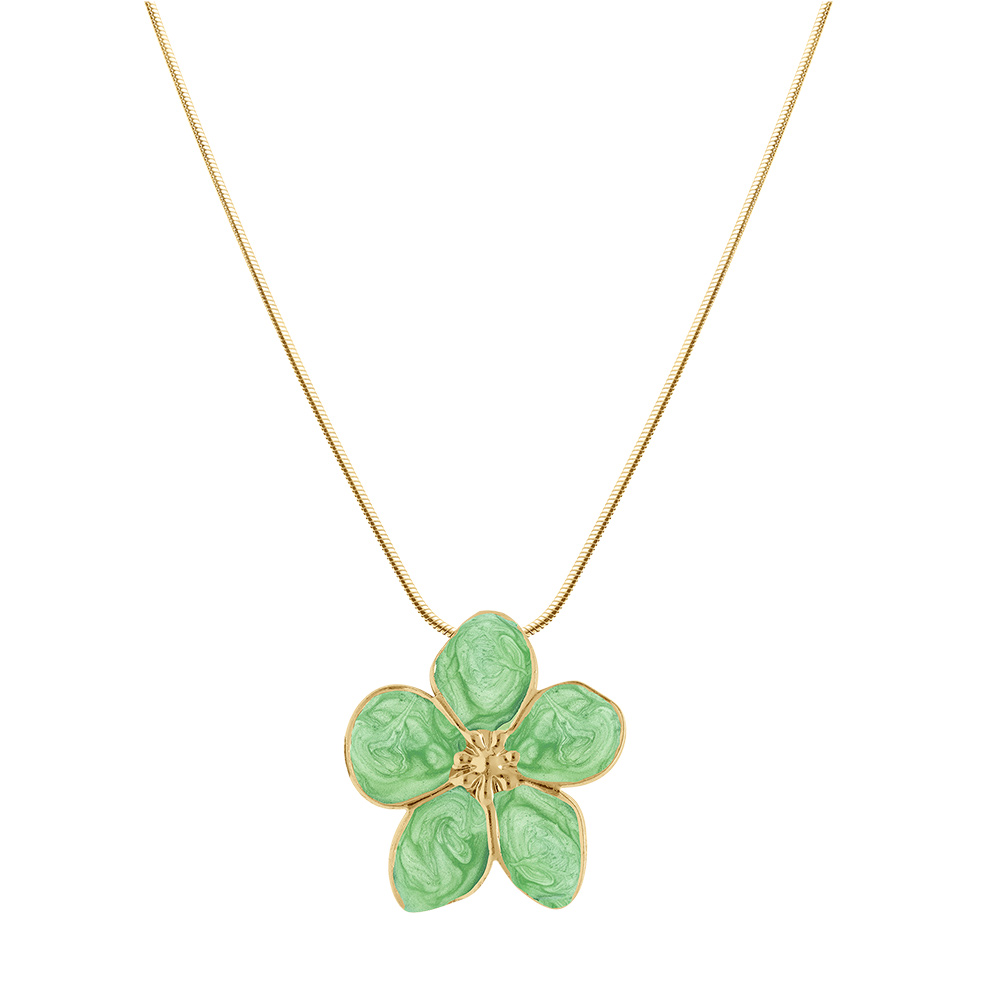 Collier acier dor� Stella Mia fleur nacr�e vert clair pendentif fleur - 41+5cm - Vue 2