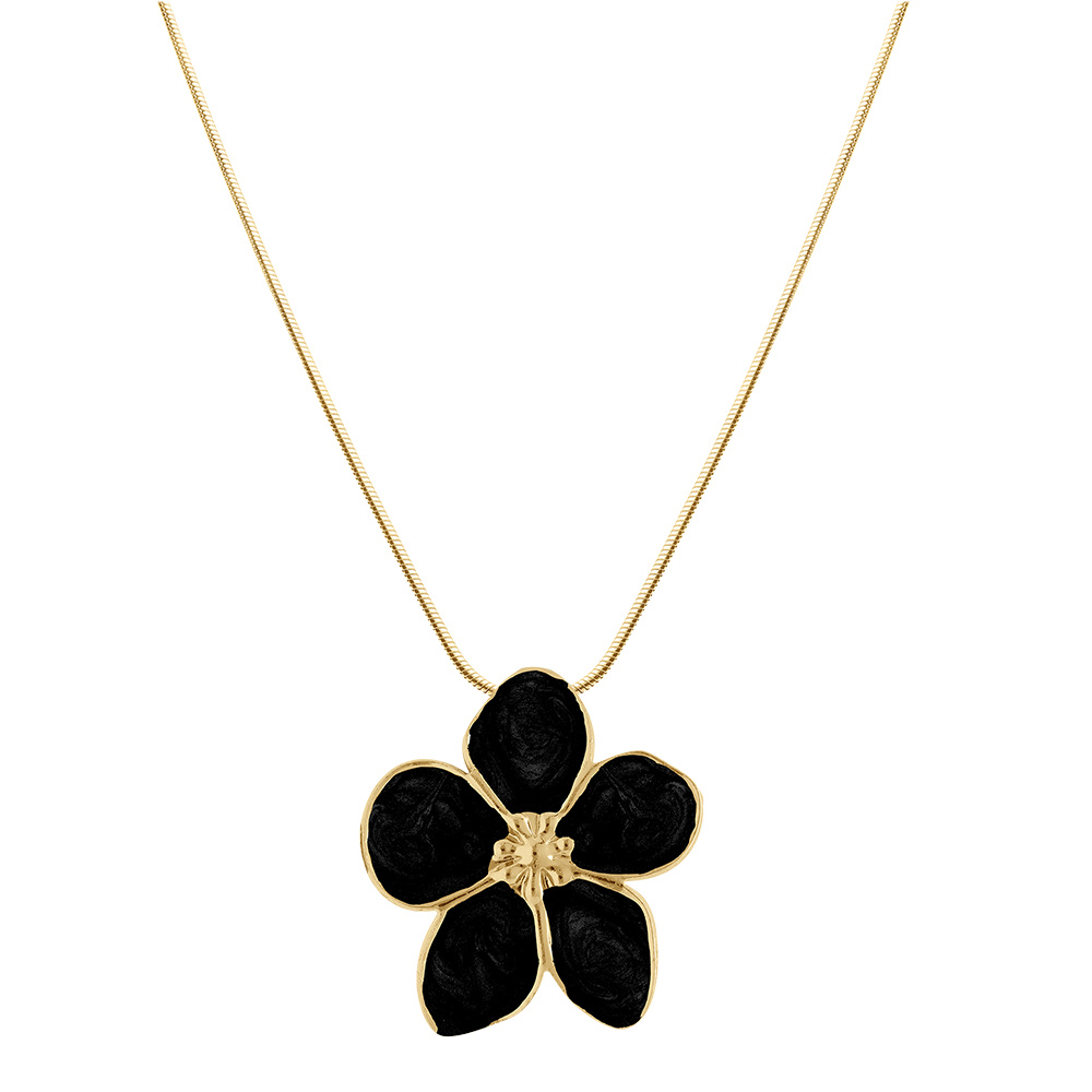 Collier en acier dor�  Stella Mia fleur nacr�e noir pendentif fleur - 41+5cm - Vue 2
