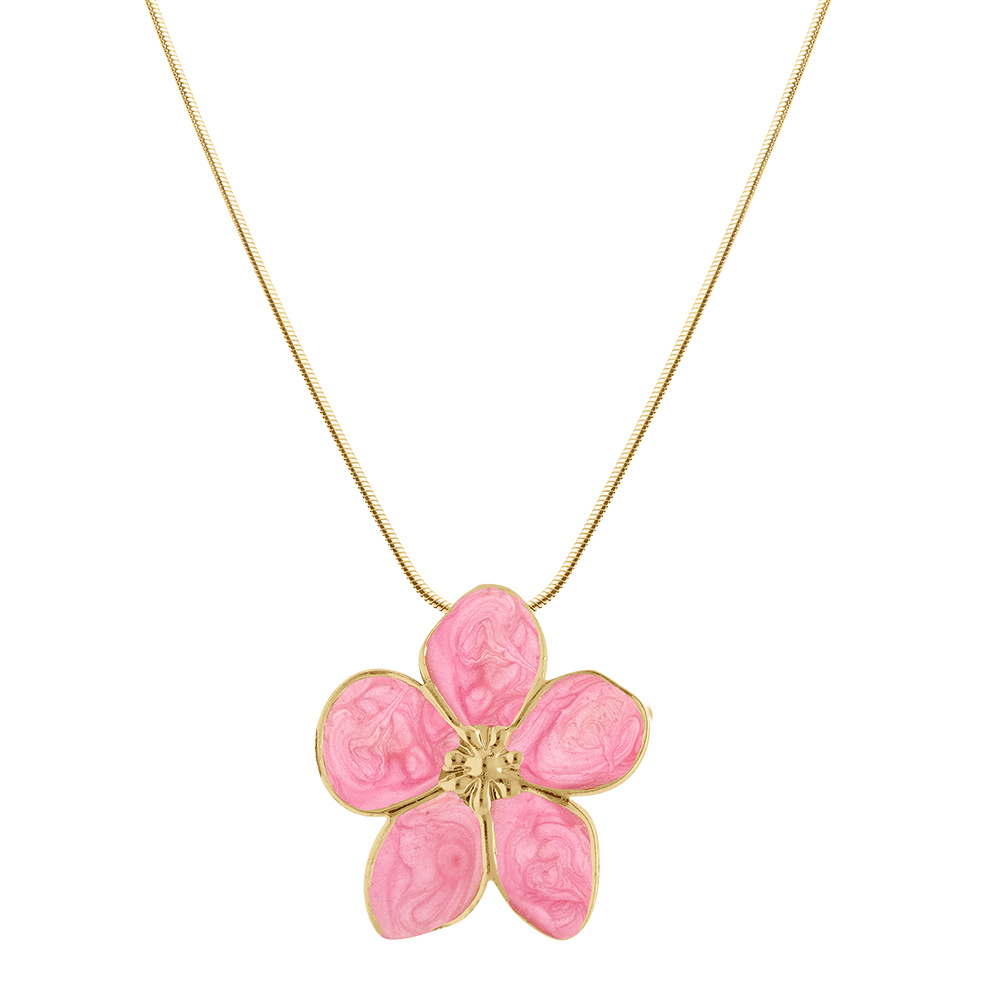 Collier en acier dor�  Stella Mia  nacr�e rose pendentif fleur - 41+5cm - Vue 2