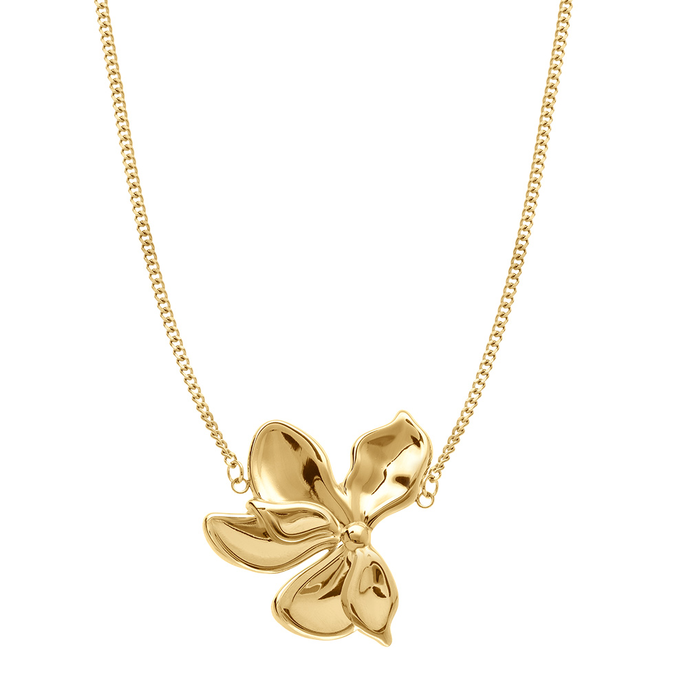 Collier en acier dor� fleur 40mm  - 42+5cm - Vue 2